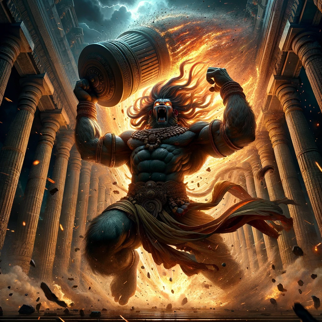 Hanuman Destroys the Rakshasa Shrine